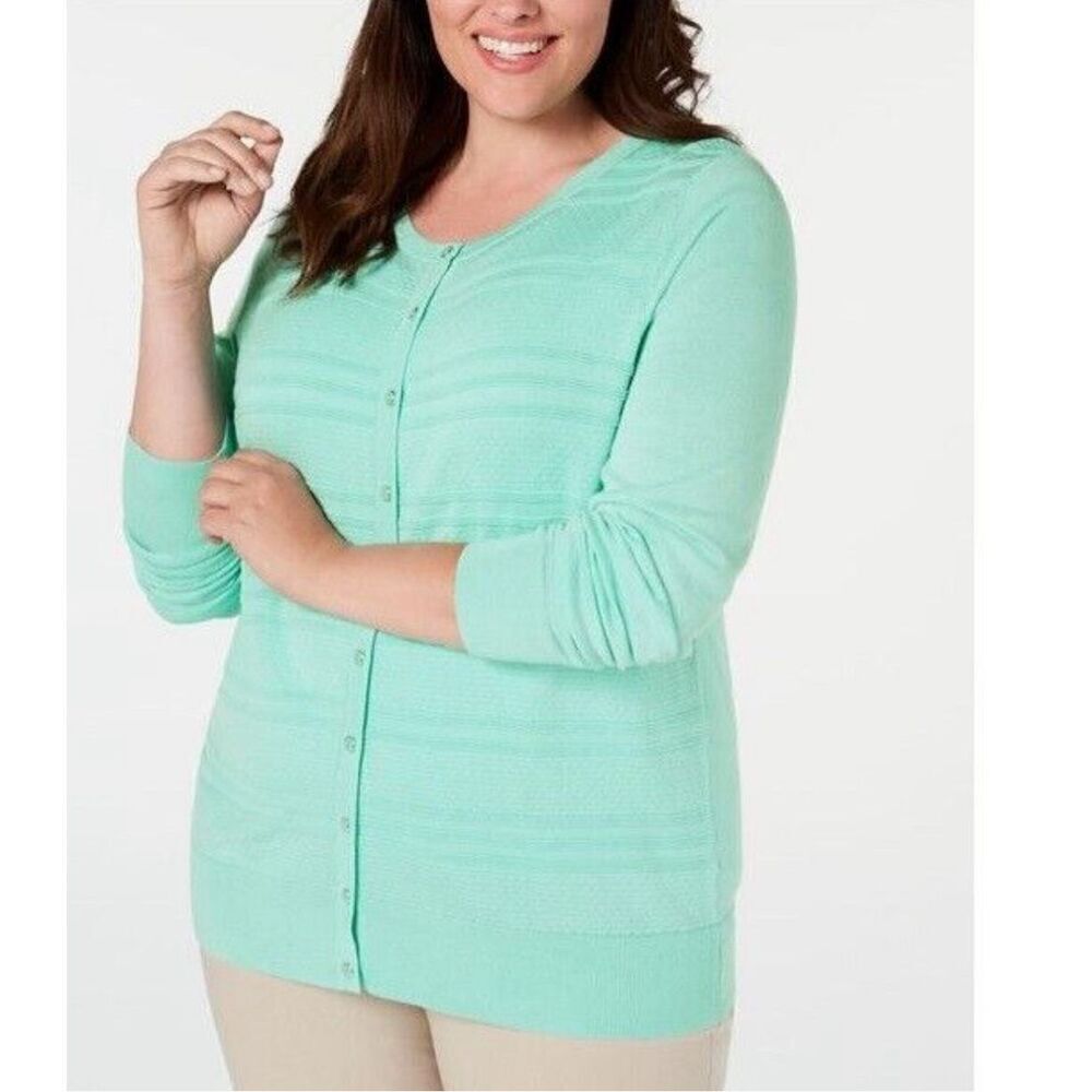 NEW WITH TAGS Charter Club Textured Cardigan, size MEDIUM Color: Aqua Gloss